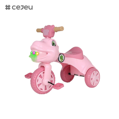 Triciclo a forma di dinosauro per bambini, con musica, luci, scatola di stoccaggio, rosa, verde, opzioni di colore caffè