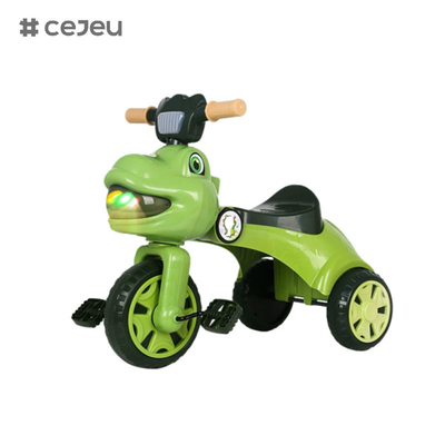 Triciclo a forma di dinosauro per bambini, con musica, luci, scatola di stoccaggio, rosa, verde, opzioni di colore caffè