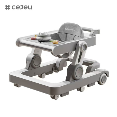 QRBB-866, baby walker, 2 in 1 3 regolare l'altezza Ruota*6 Freno/Musica/Giochi Strisce di sicurezza antincaduta cuscino del sedile: lino Silenzioso