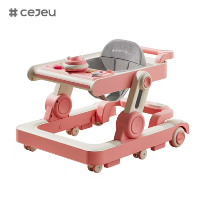 QRBB-866, baby walker, 2 in 1 3 regolare l'altezza Ruota*6 Freno/Musica/Giochi Strisce di sicurezza antincaduta cuscino del sedile: lino Silenzioso