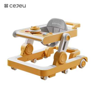 QRBB-866, baby walker, 2 in 1 3 regolare l'altezza Ruota*6 Freno/Musica/Giochi Strisce di sicurezza antincaduta cuscino del sedile: lino Silenzioso