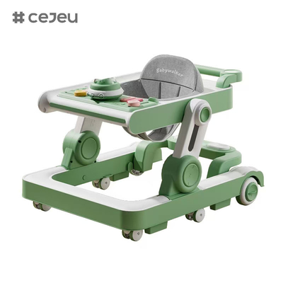 QRBB-866, baby walker, 2 in 1 3 regolare l'altezza Ruota*6 Freno/Musica/Giochi Strisce di sicurezza antincaduta cuscino del sedile: lino Silenzioso