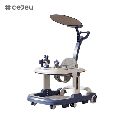 QRBB-869A, baby walker, 2 in 1 3 regolare l'altezza Ruota*6 Freno/Musica/Giochi Strisce di sicurezza antincaduta cuscino sedile: lino Silenzioso