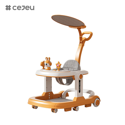QRBB-869A, baby walker, 2 in 1 3 regolare l'altezza Ruota*6 Freno/Musica/Giochi Strisce di sicurezza antincaduta cuscino sedile: lino Silenzioso