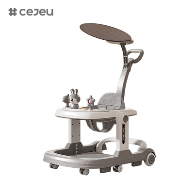 QRBB-869A, baby walker, 2 in 1 3 regolare l'altezza Ruota*6 Freno/Musica/Giochi Strisce di sicurezza antincaduta cuscino sedile: lino Silenzioso