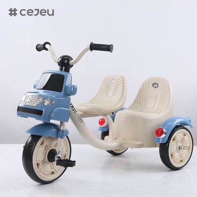 CJ-BDW-803-S Children's Double Tricycle For 2 To 4 Years Indoor Outdoor Use With Foam Wheels And Dual Seats
