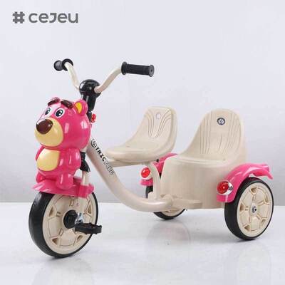 CJ-BDW-803-S Children's Double Tricycle For 2 To 4 Years Indoor Outdoor Use With Foam Wheels And Dual Seats